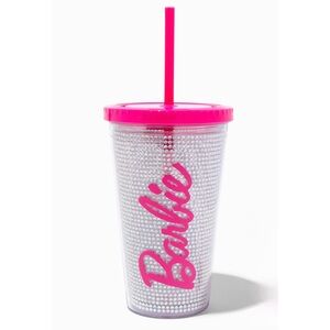BARBIE Pink / Silver Rhinestone Tumbler Cup With Straw